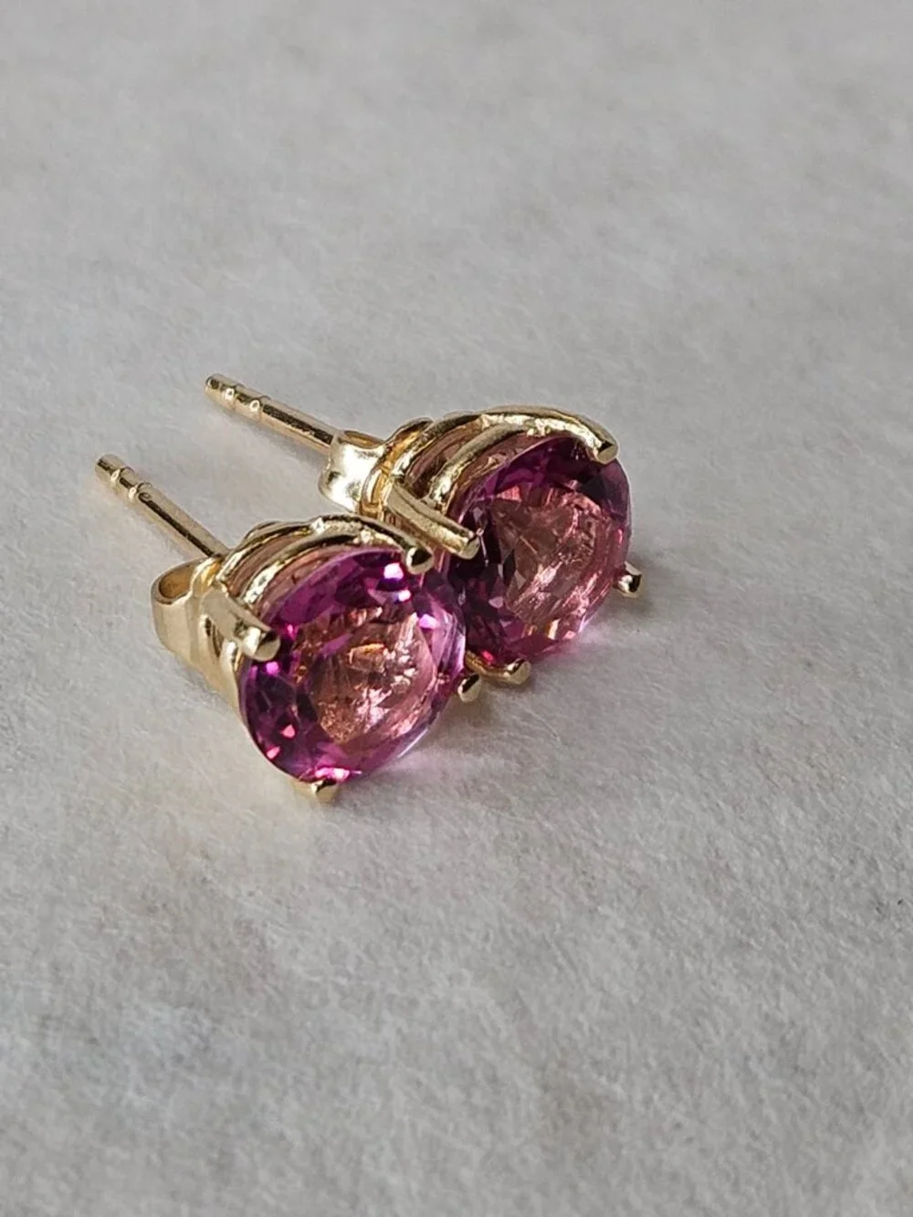 14K Yellow Gold Pink Topaz 4 Prong Stud Earrings 7mm - Picture 15 of 16